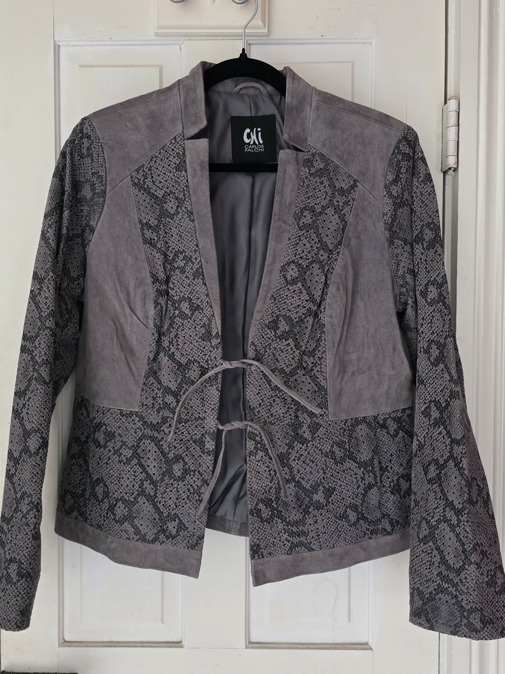 Vintage 90s/Y2K Carlos Falchi Gray Genuine Leather Snake-Print Jacket